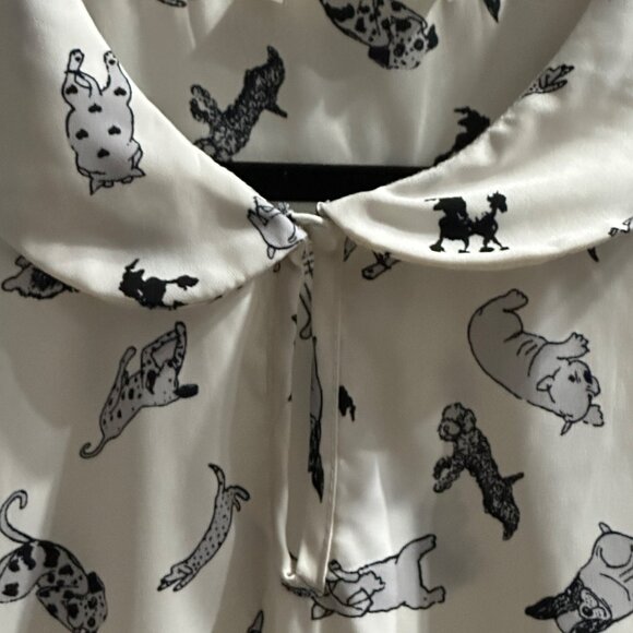 Jessy B size L cream with puppy print Peter Pan collar 3/4 sleeve blouse - Picture 3 of 7